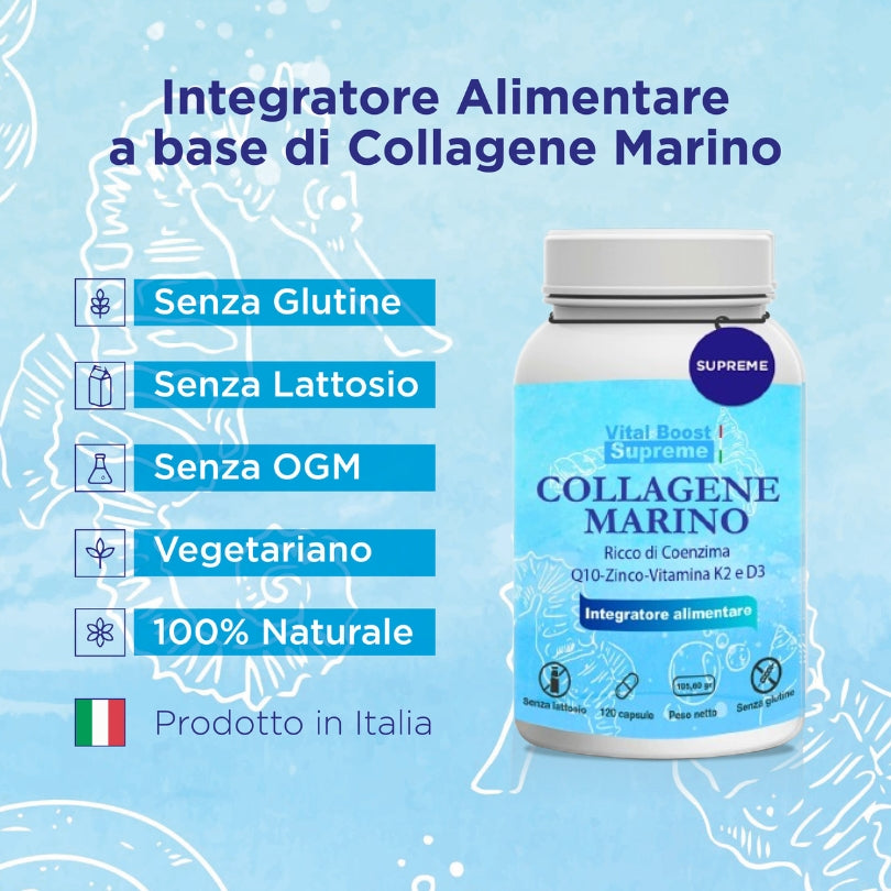 Integratore alimentare senza glutine, senza lattosio, vegetariano e 100% naturale prodotto in italia